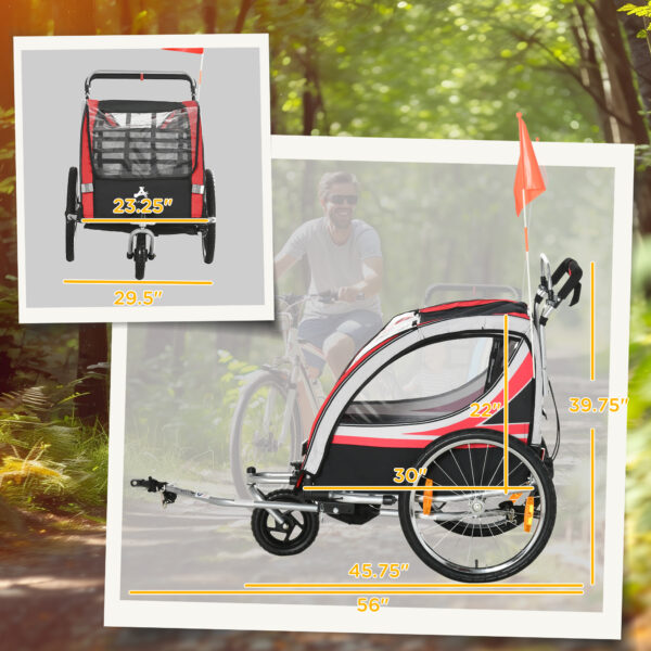 2-in-1 Walk/Ride Child Baby Bike Trailer for Kids 2 Seater, High-Visibility Bike Stroller for Toddler Wagon, Weather-Strong Double Bicycle Trailer Accessory for Kids, Red - Image 6