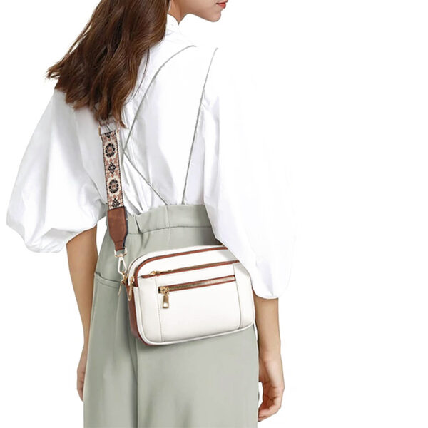 Triple-zipper Shoulder Bag With Floral Embroidered Straps Fashion Colorblock Multi-functional Crossbody Bags For Women - Image 7