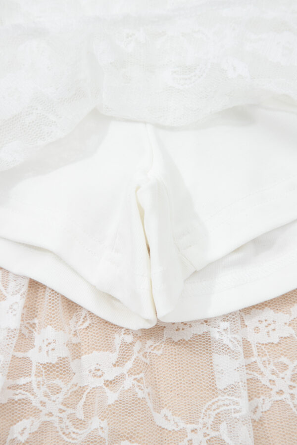White Sheer Lace Frilly Ruffles High Low Long Skirt - Image 10