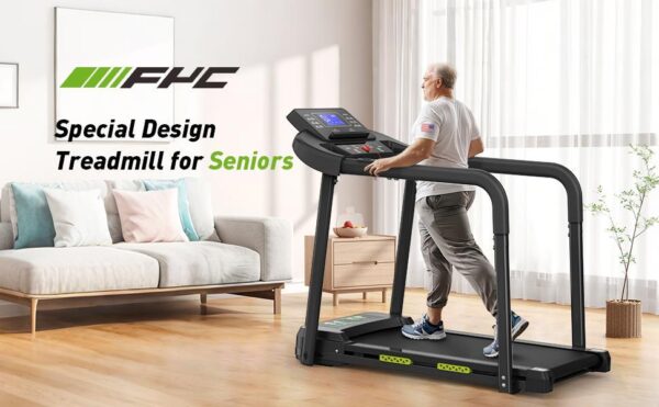 Elderly Rehabilitation Composite Shock-absorbing Treadmill With Extended Handrails And Enlarged Running Platform, Suitable For The Elderly, Load-bearing 300 Pounds, Safety Key, Easy-to-move Wheels - Image 3