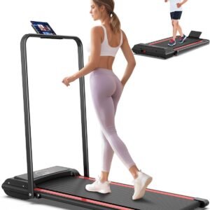 Portable Home Office Treadmill With Armrests, 265 Lbs Load Capacity, Powerful Silent Motor, 12 Programs, Remote Control