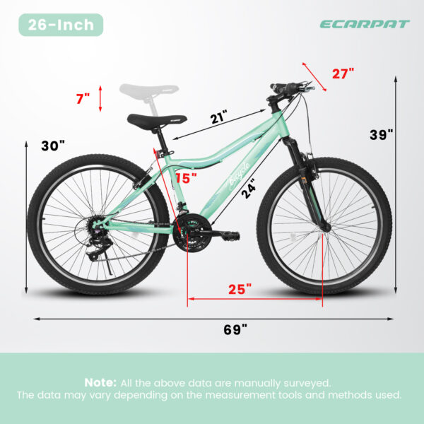 A26208D Mountain Bike 24 26 Inch, High-Density Carbon Steel Frame, 21 Speed, Front Suspension, Dual V-Brakes, Pre-Assembled For Men Women Teens - Image 8