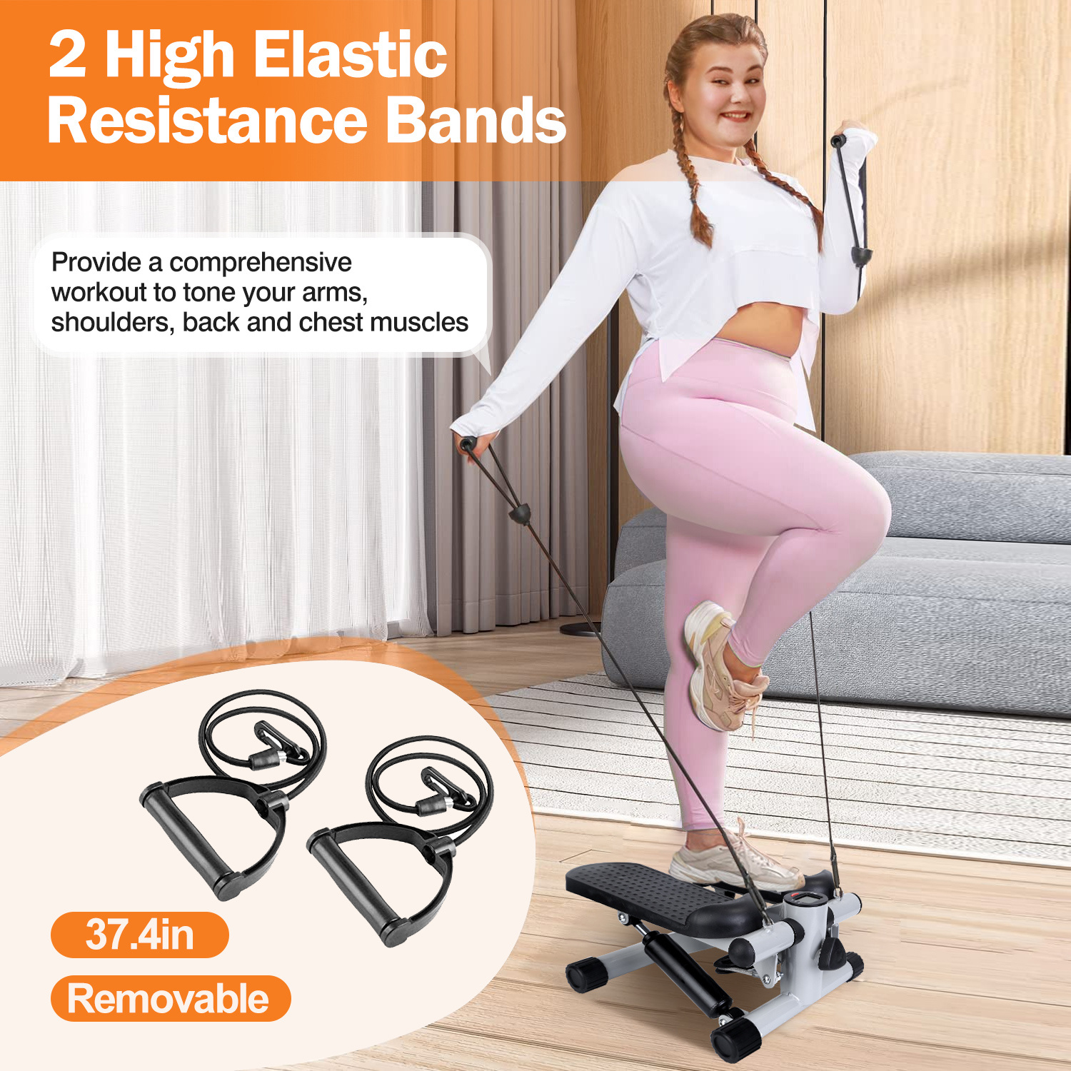 Stepper For Exercise Mini Fitness Stepper With 2 Resistance Bands LCD Monitor Max 330.7LBS Load Stair Stepper Quiet Stepper - Image 5