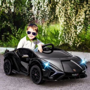12V Lamborghini SIAN Licensed Electric Car For Kids With Remote Control, Horn, Music, & Headlights, Black
