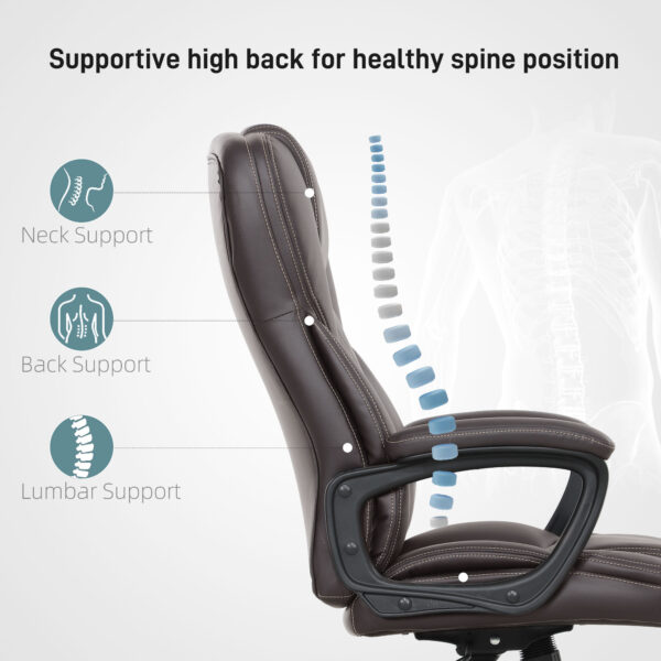 High Back Ergonomic Office Chair, PU Leather Executive Desk Chair With Adjustable Height And Swivel Wheels, Brown - Image 3