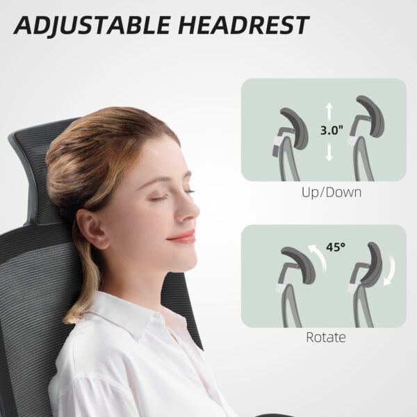 Mesh Office Chair, Ergonomic Desk Chair With Flip-up Armrest, Rotatable Headrest, Adjustable Lumbar Support, Black - Image 2