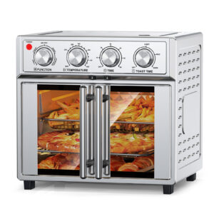 29.5 QT Air Fryer Convection Toaster Oven, French Door, 6 Slices, 1700W, Multifunction Oven, Air Fryer, Toast, Grill, Defrost, Bake, Time And Temperature Controls, Silver, Amazon Resale Prohibited