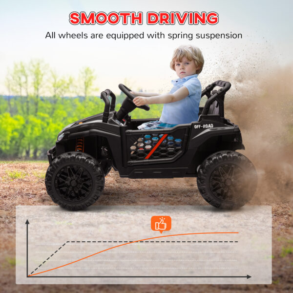 12V Ride On Truck, Battery Powered Electric Car For Kids W/ Remote Control, 4-Wheel Suspension & LED Lights, Black - Image 4