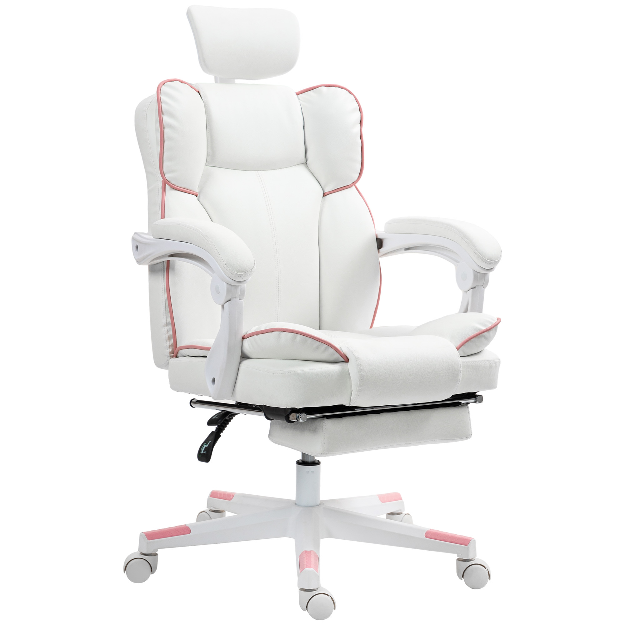 PU Leather Office Chair, Executive Desk Chair With Headrest, Foot Rest, Swivel Wheels, Reclining Computer Chair, White - Image 4