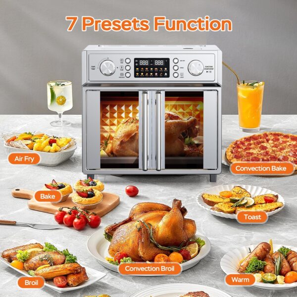 29.5QT French Door Air Fryer Toaster Oven Combo, 14 Presets, Digital Control, Stainless Steel, For Baking, Roasting, Includes Accessories,Silver, Amazon Resale Prohibited - Image 8