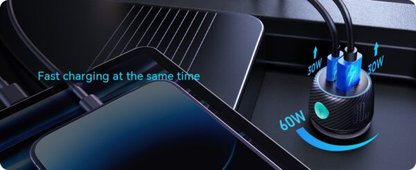 60W High Power Dual Port Button Car Charger - Image 2