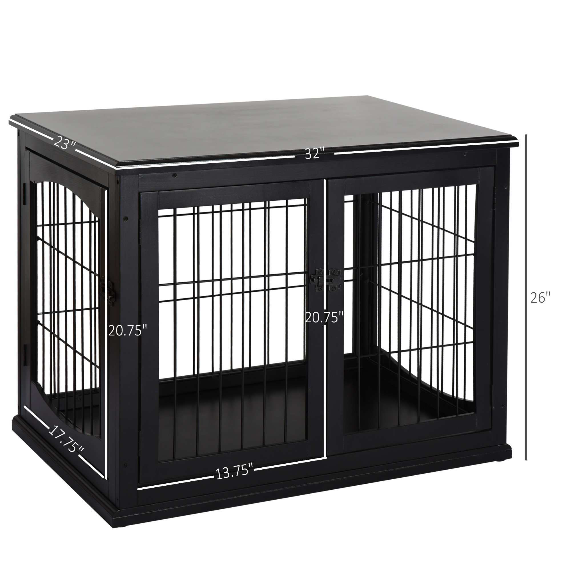 Dog Crate Furniture, 32" Small Dog Cage End Table With 2 Doors, Lockable Door, Puppy Kennel Indoor, Black - Image 5