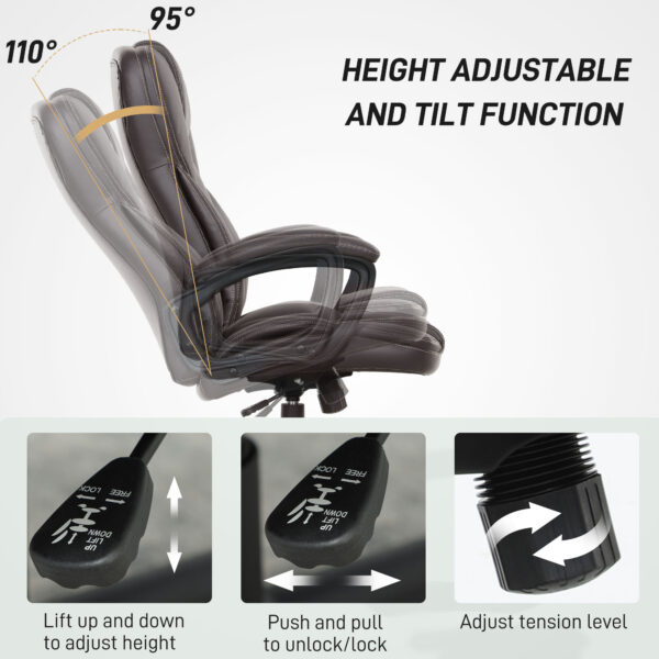 High Back Ergonomic Office Chair, PU Leather Executive Desk Chair With Adjustable Height And Swivel Wheels, Brown - Image 5