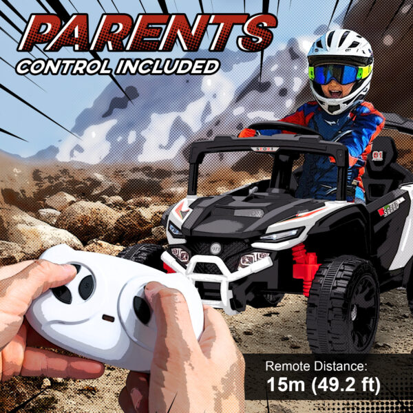 12V Kids Ride On Truck, Battery Powered Electric UTV Vehicle With Rear Suspension, Remote Control For 3-8 Years, White - Image 2