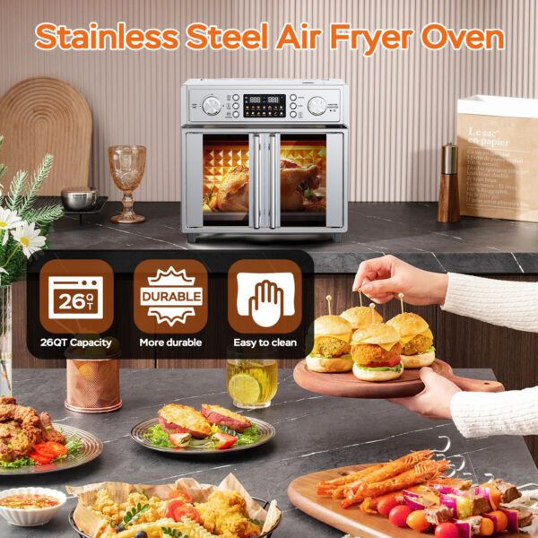 29.5QT French Door Air Fryer Toaster Oven Combo, 14 Presets, Digital Control, Stainless Steel, For Baking, Roasting, Includes Accessories,Silver, Amazon Resale Prohibited - Image 2