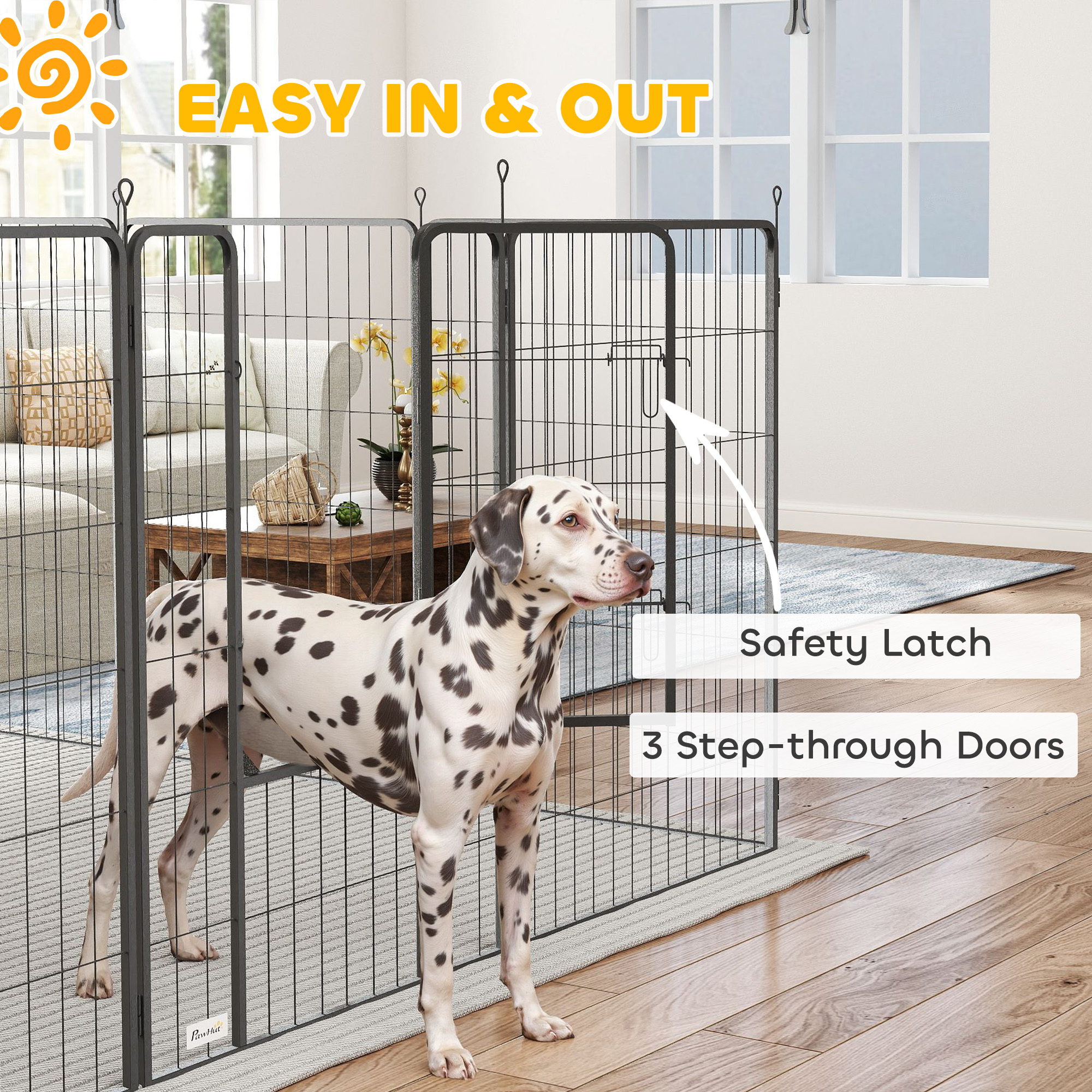 Dog Playpen For Indoor Outdoor, 24 Panels 39 H Puppy Playpen With Lockable Door, DIY Shape Pet Exercise Fence, Gray - Image 2