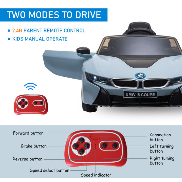 Licensed BMW I8 Coupe 6V Electric Car, Kids Ride-On Car, Battery Powered Toy With Remote Control Music Horn Lights Suspension For 37-96months Old, Blue - Image 4
