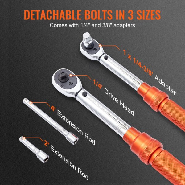 Torque Wrench, 1/4-inch Drive Click Torque Wrench 20-200in.lb/3-23n.m, Dual-Direction Adjustable Torque Wrench Set, Mechanical Dual Range Scales Torque Wrench Kit With Adapters Extension Rod - Image 2