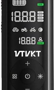VTVKT Portable Tire Inflator Air Compressor - 45W Fast Charging, 9-in-1 Functionality, Aluminum Body, 12000mAh Power Bank, Digital Tire Pressure Detection, Titanium Gray Tech Kit : Automotive