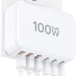 Fast Charger Block, GaN 6 Port USB C Charging Station Hub Cube, 100W Multiport Type C Wall Charger Power Strip Plug with PD 3.0+QC for iPhone13 14 15 16 17 Pro Max XR XS 8 7, Samsung, iPad, Table : Cell Phones & Accessories