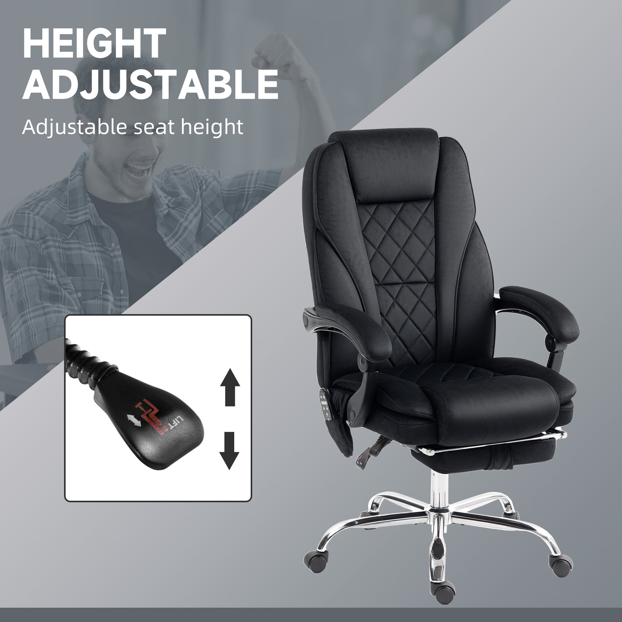 Massage Office Chair, Heated Reclining Computer Chair With Adjustable Height And Footrest, Black