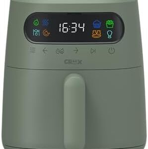 CRUX x Marshmello 3.0 QT Digital Air Fryer with TurboCrisp Technology, Touch Screen Temperature Control, Timer and Auto Shut-off, Fully Programmable, Silicone Cupcake Molds Included, Olive : Home & Kitchen
