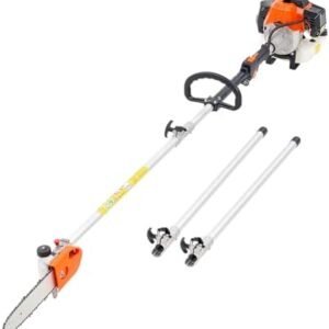 VEVOR Gas Pole Saw, 43CC 2 Stroke Gas Powered Pole Saws with 10 in Cutting Bar, Cordless Tree Trimmer with Rotatable Head, 6.9 to 11.8 ft Extendable, Powerful Chainsaw for Tree Trimming Pruning : Patio, Lawn & Garden