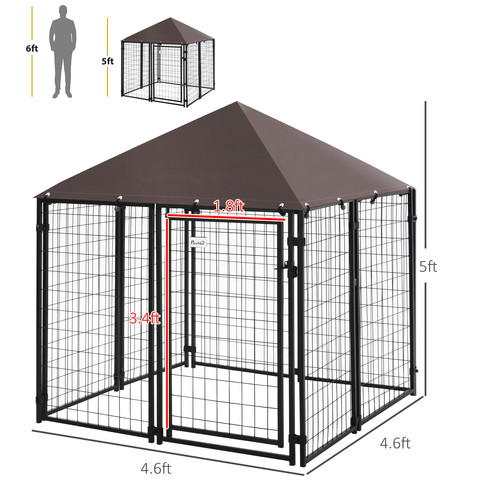 4.6' X 4.6' X 5' Outdoor Dog Kennel, Welded Wire Heavy Duty Dog Run, Dog Kennel Outside With Waterproof & UV Resistant Cover, For S&M Dogs, Black - Image 5