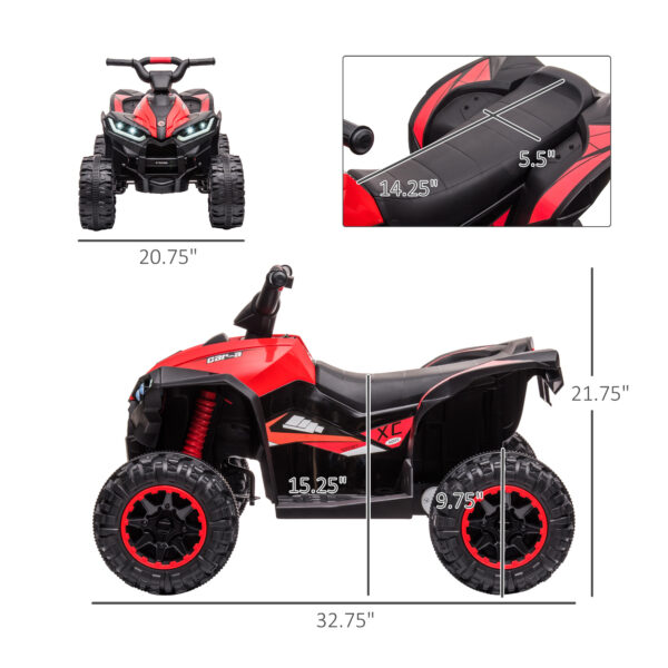 12V Kids ATV Quad Car With Forward & Backward Function, Four Wheeler For Kids With Wear-Resistant Wheels, Music, Electric Ride-on ATV For Toddlers Ages 3+ Years Old, Red - Image 3