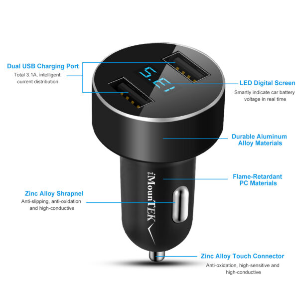 Universal 15W-3.1A Dual USB Car Charger Adapter Aluminum Alloy Fast Car Charging Adapter For IOS Phone XR XS Tablet PC - Image 2