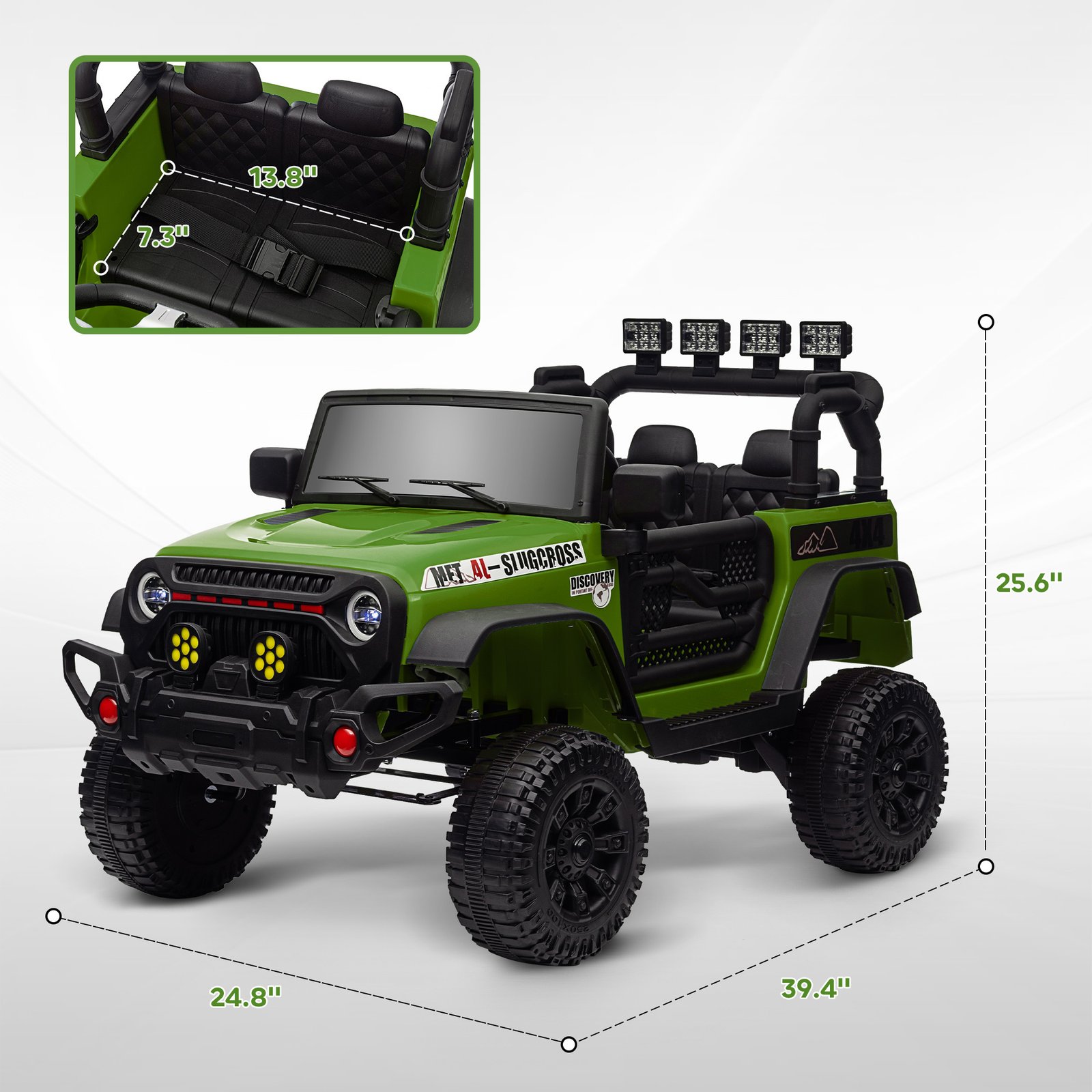 12V Battery Powered Ride On Car, Ride On Truck W/ Remote, 4 Suspension Wheels, Music Horn Lights, Green - Image 2