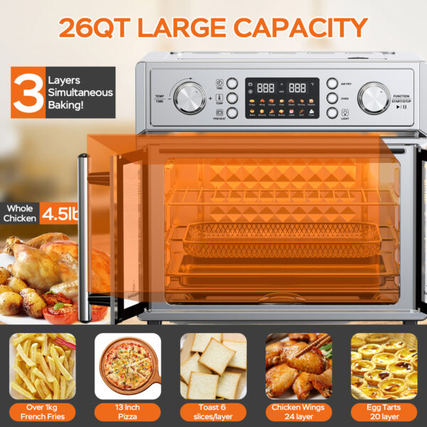 29.5QT French Door Air Fryer Toaster Oven Combo, 14 Presets, Digital Control, Stainless Steel, For Baking, Roasting, Includes Accessories,Silver, Amazon Resale Prohibited - Image 5