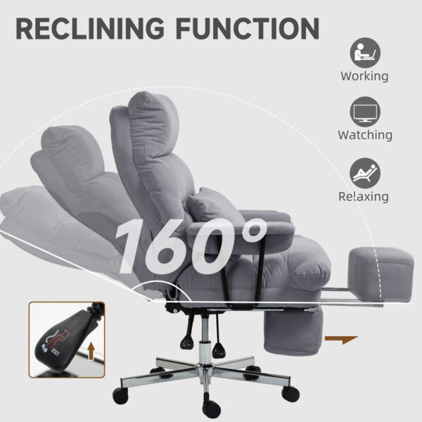 Executive Office Chair With Lumbar Support, Footrest, High Back Reclining Overstuffed Desk Chair With, Gray - Image 3