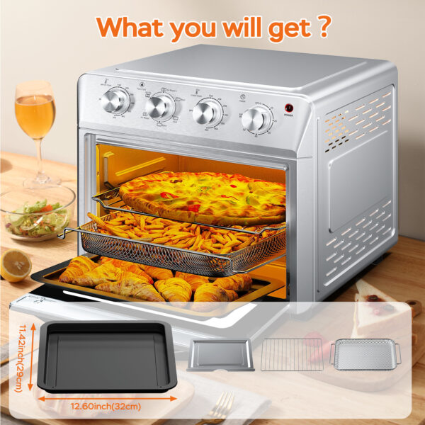 27.5QT 6-in-1 Air Fryer Toaster Oven, 6-Slice, Countertop Convection Oven, Air Frying, Baking, Roasting, Broiling & Grilling, 1600W, Sliver, Amazon Resale Prohibited - Image 7