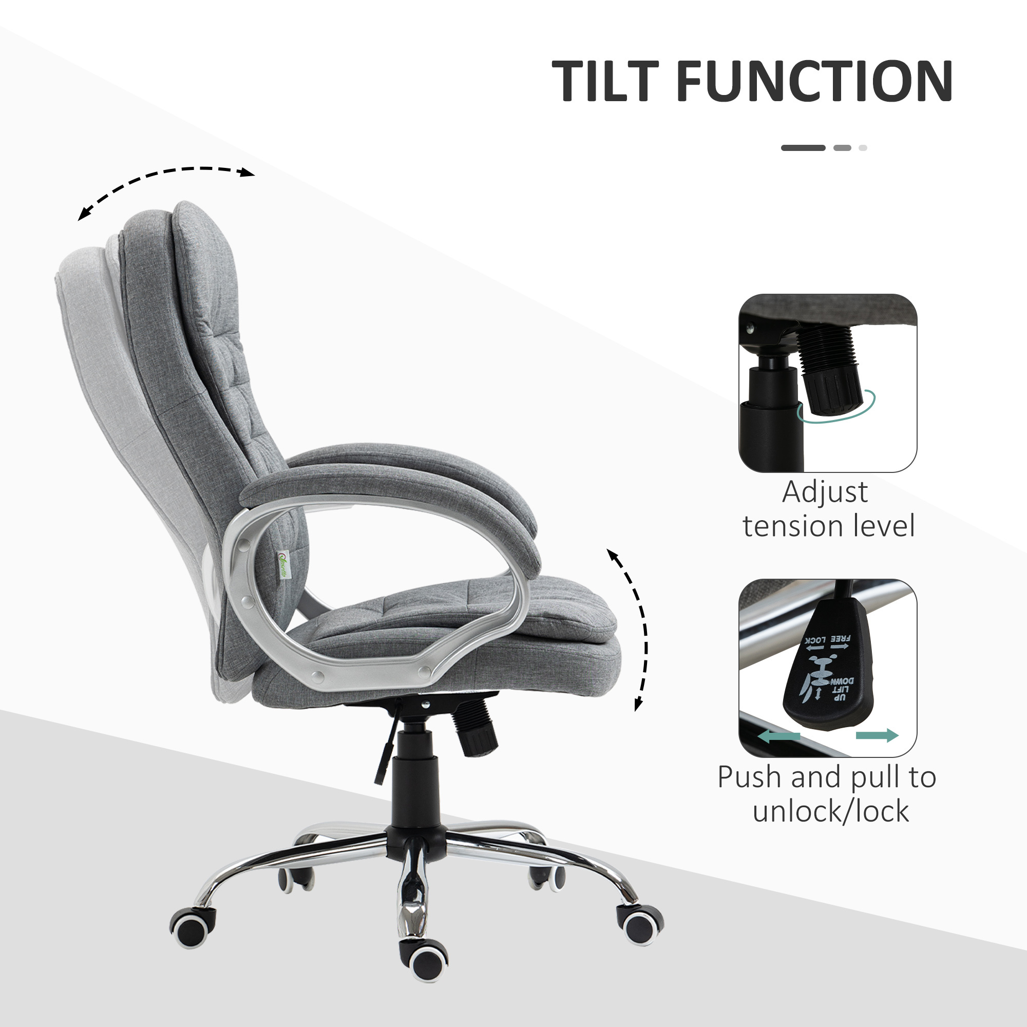 Vinsetto High Back Executive Home Office Chair Adjustable Height Upholstered Padding Gray - Image 6