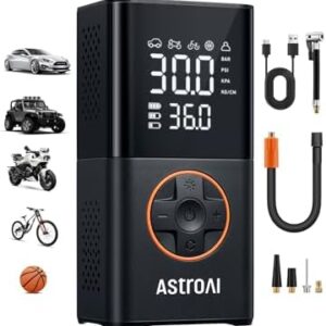 AstroAI L7 Tire Inflator Portable Air Compressor Cordless Mini Bike Pump with Digital Dual Values Display, 150 PSI Car Tires Air Pump with LED Lights&Pressure Gauge for Auto, Motorcycles, Bikes, Balls : Automotive