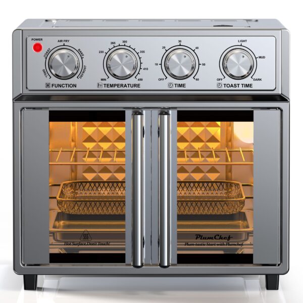 29.5 QT Air Fryer Convection Toaster Oven, French Door, 6 Slices, 1700W, Multifunction Oven, Air Fryer, Toast, Grill, Defrost, Bake, Time And Temperature Controls, Silver, Amazon Resale Prohibited - Image 8