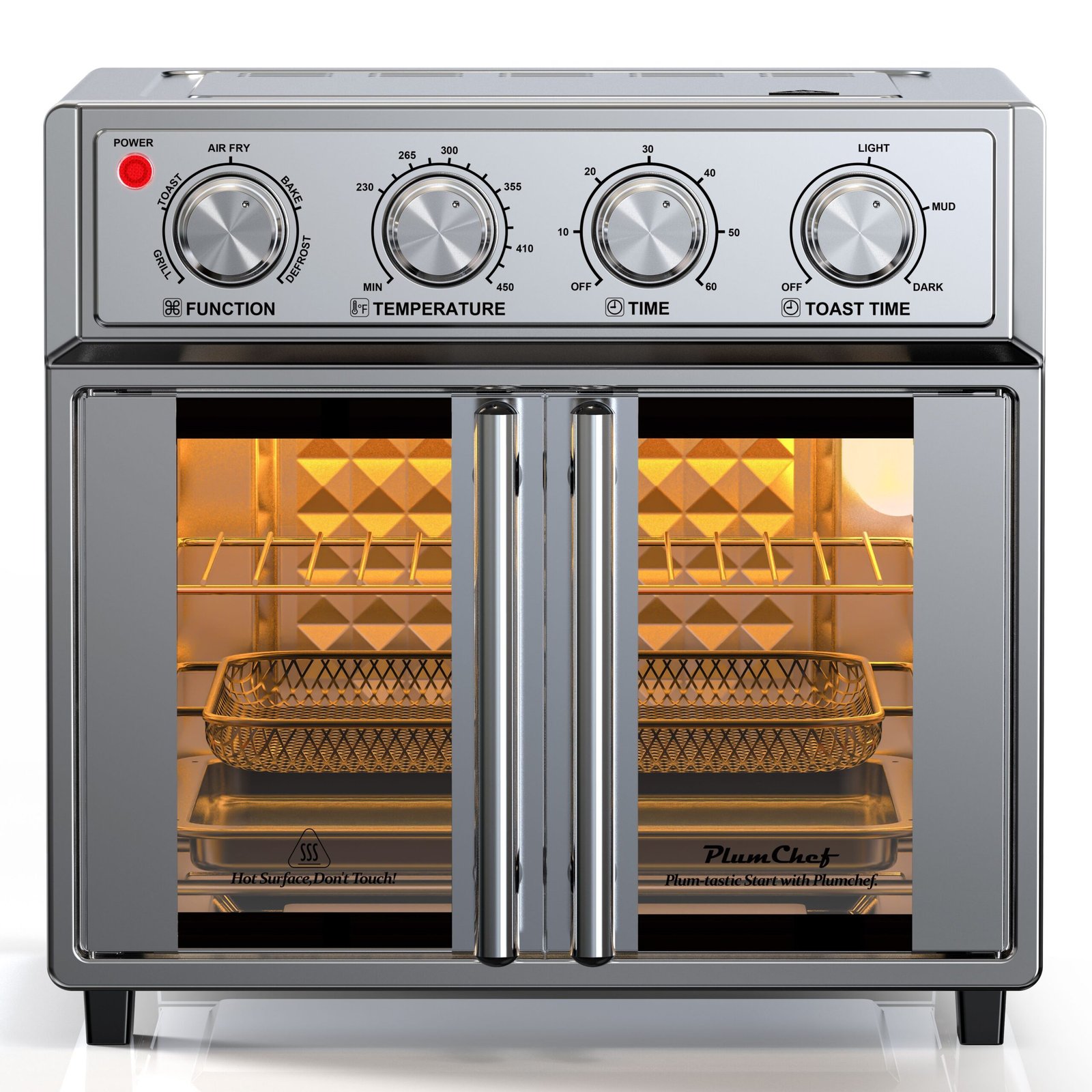 29.5 QT Air Fryer Convection Toaster Oven, French Door, 6 Slices, 1700W, Multifunction Oven, Air Fryer, Toast, Grill, Defrost, Bake, Time And Temperature Controls, Silver, Amazon Resale Prohibited - Image 8