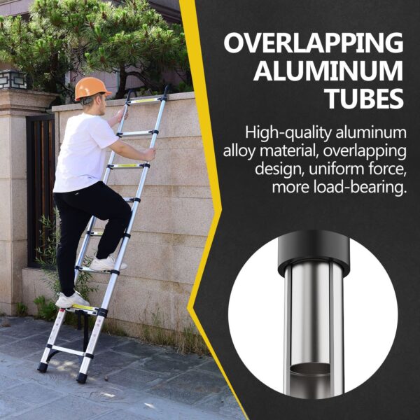 8.5FT Telescopic Ladder, Telescopic Aluminum Alloy Multi-purpose Folding Telescopic Ladder With Hooks And Triangular Support Frame, Suitable For Outdoor Work At Home Or RV - Image 3
