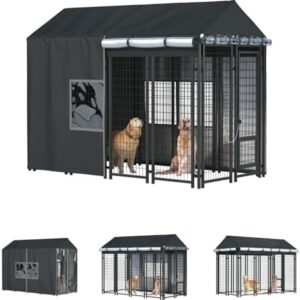 LYBOSH Outdoor Dog Kennel Cover - Full Coverage for 8'Dx4'Wx6'H Dog Cages, 600D Heavy Duty Waterproof Kennel Cover, Black : Pet Supplies