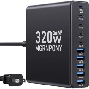 320W USB C Charger Block, 10-Port USB C Charging Station GaN III PD 65W Laptop Fast Charger Adapter for MacBook Pro/Air, DELL, iPad, iPhone, Samsung Galaxy Black : Cell Phones & Accessories