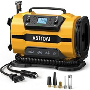AstroAI Tire Inflator Portable Air Compressor Pump 150PSI 12V DC/110V AC with Dual Metal Motors&LED Light, Automotive Car Accessories&Two Modes for Car, Bicycle Tires and Air Mattresses, Yellow : Automotive
