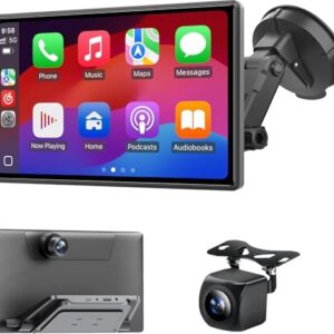 Eoyaa Wireless Portable Carplay Screen with 4K Dash Cam, Android Auto, 9'' Auto-Dimming Screen with Strongest Suction Mount, GPS Navigation for Car, 1080P Backup Camera, Loop Recording : Electronics