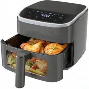 NEWBULIG Air Fryer，4QT Small AirFryer with Easy View Window and Interior Light, Digital Touchscreen with 8 Presets for Custom Cooking, Nonstick and Dishwasher Safe Basket, Grey : Home & Kitchen