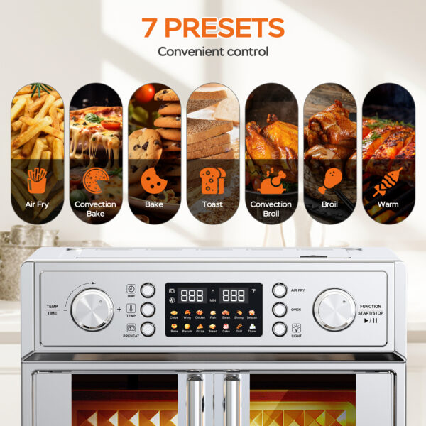 29.5QT French Door Air Fryer Toaster Oven Combo, 14 Presets, Digital Control, Stainless Steel, For Baking, Roasting, Includes Accessories,Silver, Amazon Resale Prohibited - Image 9