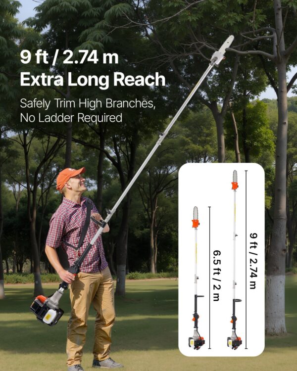 Gas Pole Saw 25CC 2-Stroke Extendable Cordless Tree Trimmer 8 In Cutting Bar - Image 3