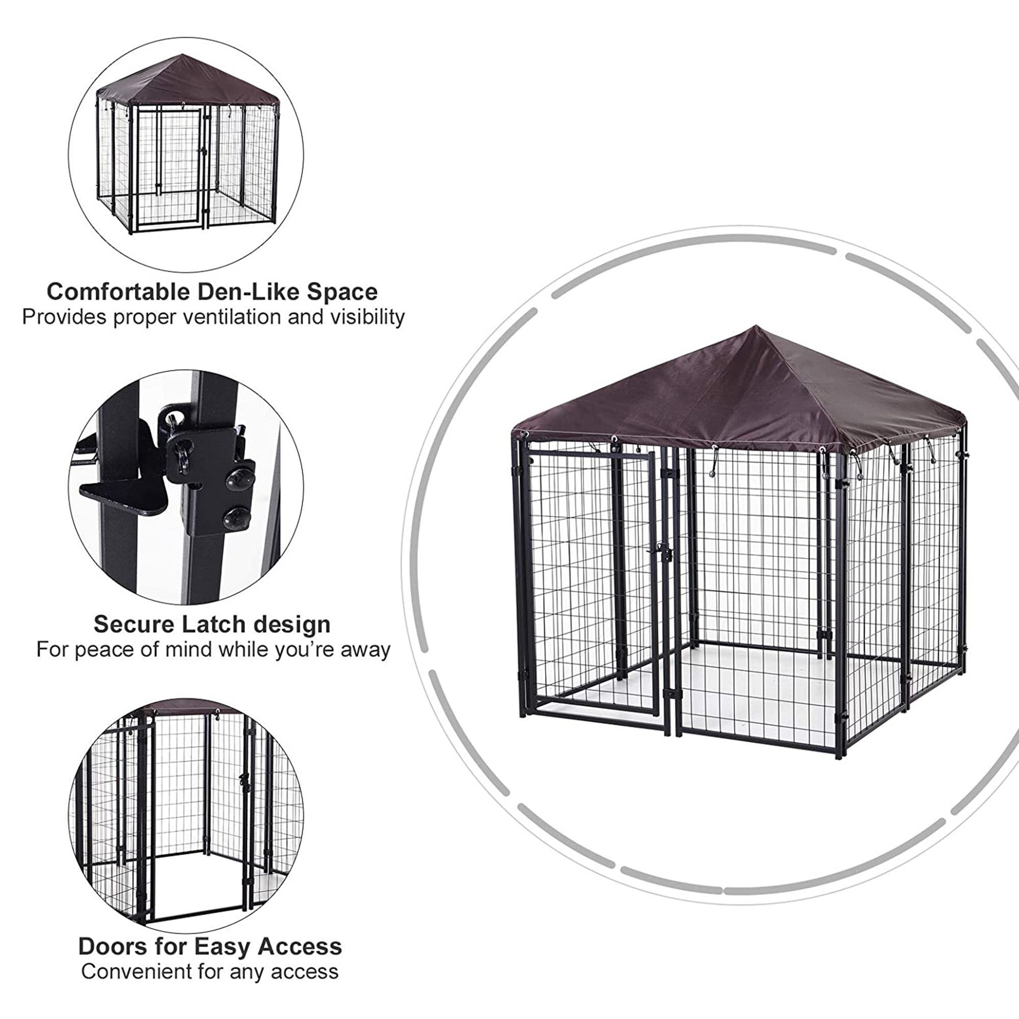 4.6' X 4.6' X 5' Outdoor Dog Kennel, Welded Wire Heavy Duty Dog Run, Dog Kennel Outside With Waterproof & UV Resistant Cover, For S&M Dogs, Black - Image 2