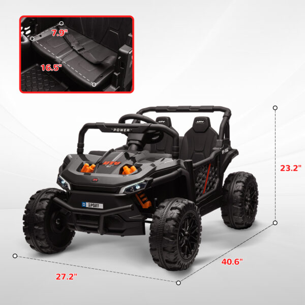 12V Ride On Truck, Battery Powered Electric Car For Kids W/ Remote Control, 4-Wheel Suspension & LED Lights, Black - Image 2