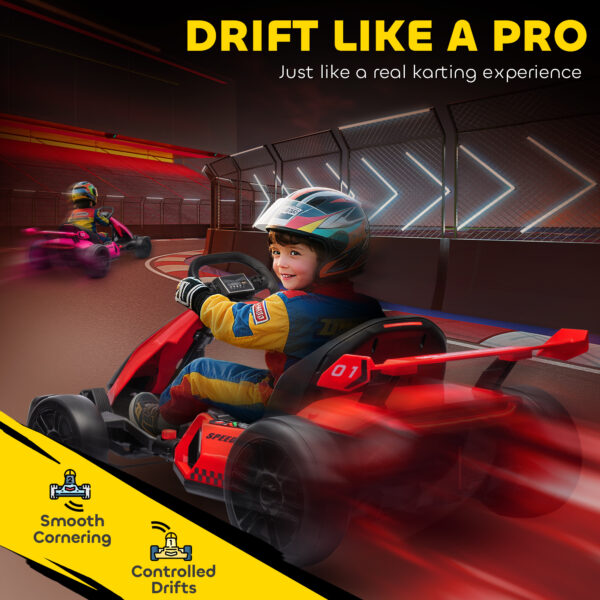 24V 7.5 MPH Electric Go Kart With Adjustable Seat, Slow Start, Red - Image 3