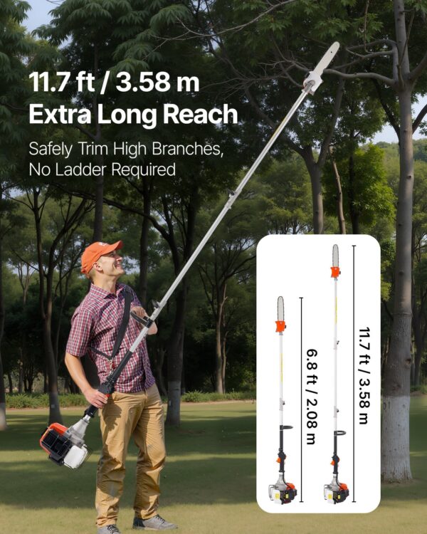 Gas Pole Saw 43CC 2-Stroke Extendable Cordless Tree Trimmer 10 In Cutting Bar - Image 2